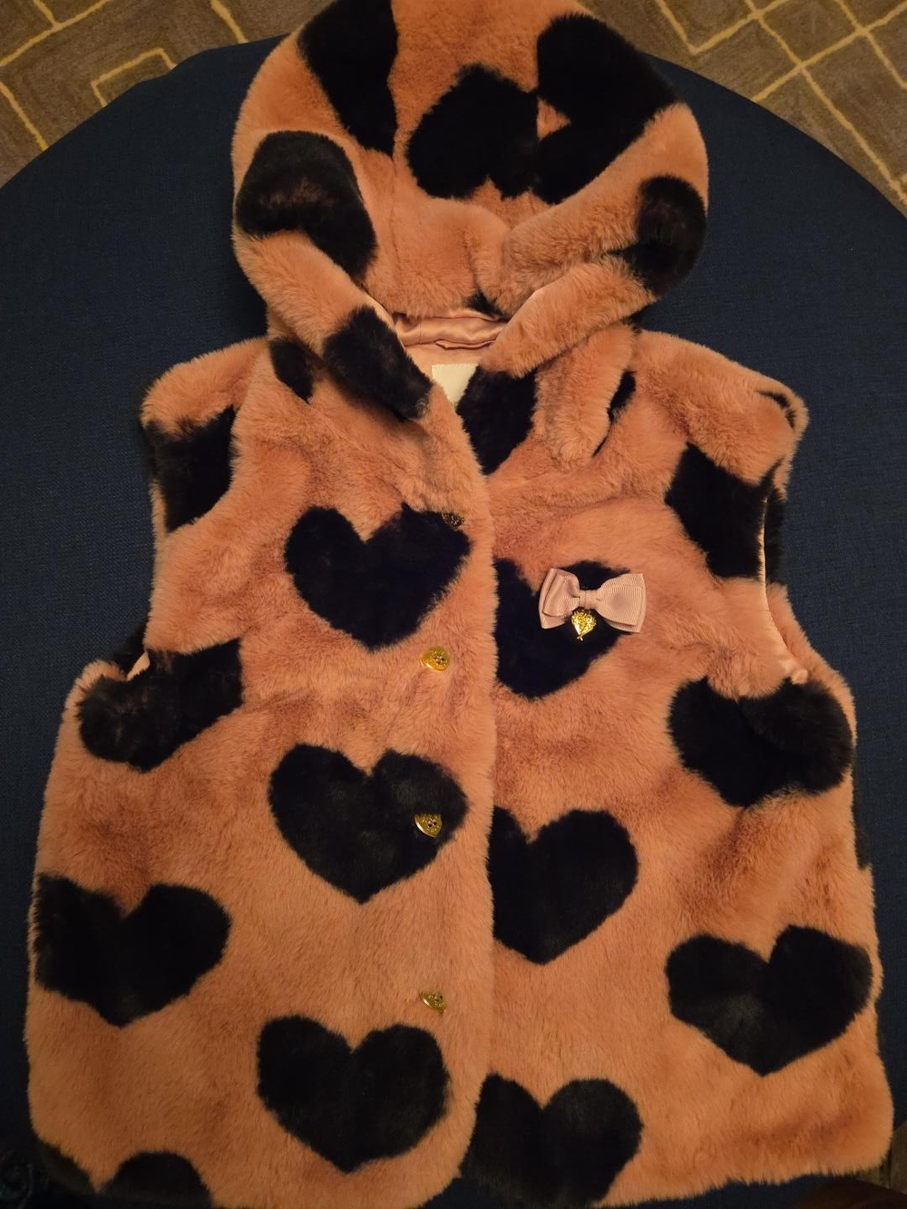 Angel's Face Fulham Faux Fur Heart Gilet Vest Tea Rose Black Girls 12-13 NWT